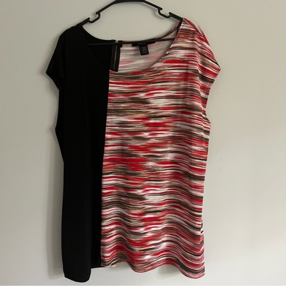 Ashley Stewart Abstract Colorblock Print Cap Sleeve Stretchy Blouse